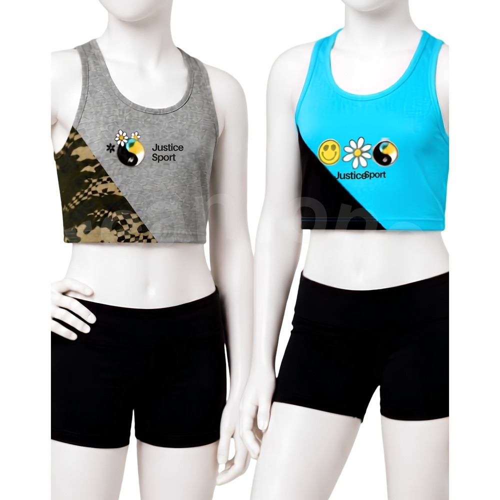 Justice Sport Oh So Soft Sports Bra 2 Pack Gray Camo Turquoise Black Girls Sz 30